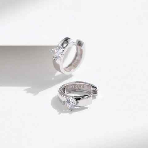MODIAN Round Moissanite Ear Buckles - 925 Sterling Silver Engagement & Wedding Hoop Earrings