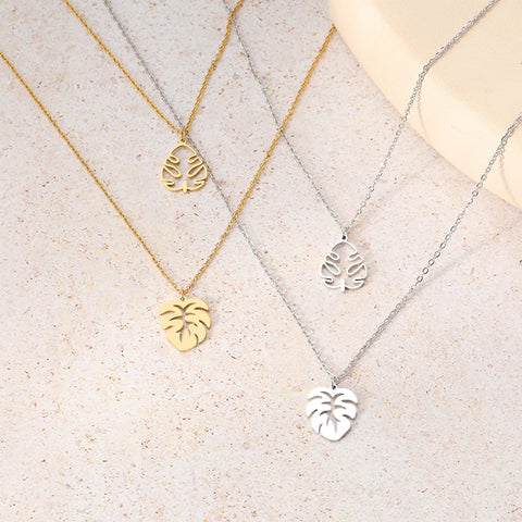 Stainless Steel Tropical Plant Big Leaves Pendant Necklace - Fashion Jewelry for Women, Ideal Gift for Friends