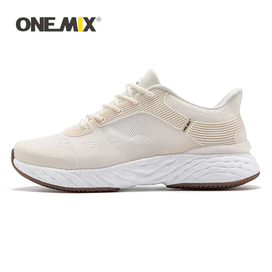 ONEMIX Ivory White Running Shoes for Men – Breathable Chunky Sneakers for Marathon and Walking