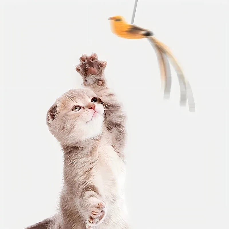 Cat Teasing Stick with Simulated Bird Feather - Interactive Cat Toy