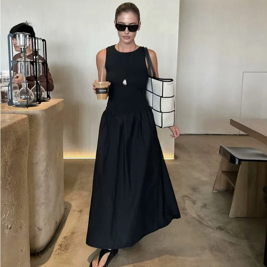 MUJER Black Pleated Long Dresses for Women