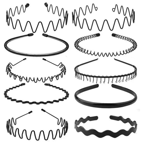 6 stuks modieuze metalen haarbanden voor mannen en vrouwen, unisex, zwarte golvende haarband, sporthoofdband, haarband, haaraccessoires, cadeau 