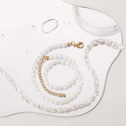 Vintage White Imitation Pearl Beads Choker Necklace for Women - Elegant Double Layer Elastic Short Chain Wedding Jewelry