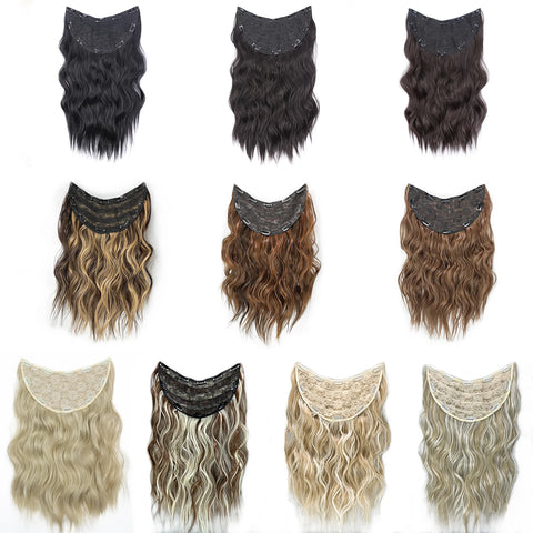 Synthetic U-Shaped 10 Clip In Hair Extension 22 Inch Wavy Black Blonde