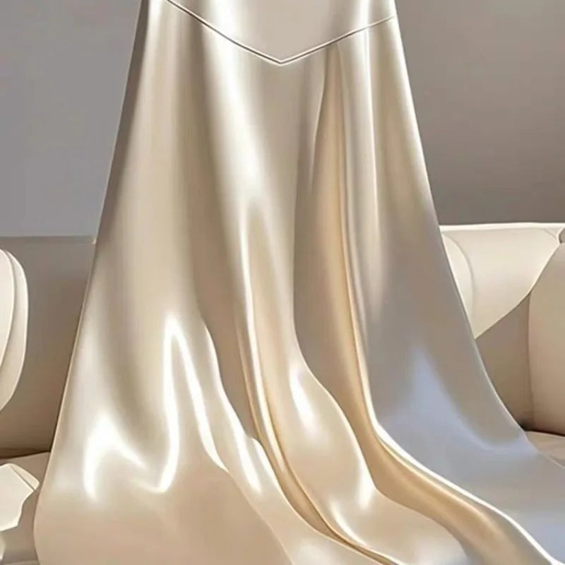 OCEANLOVE White Satin Skirts for Women - A-line French Style Elegant Vintage Long Skirt