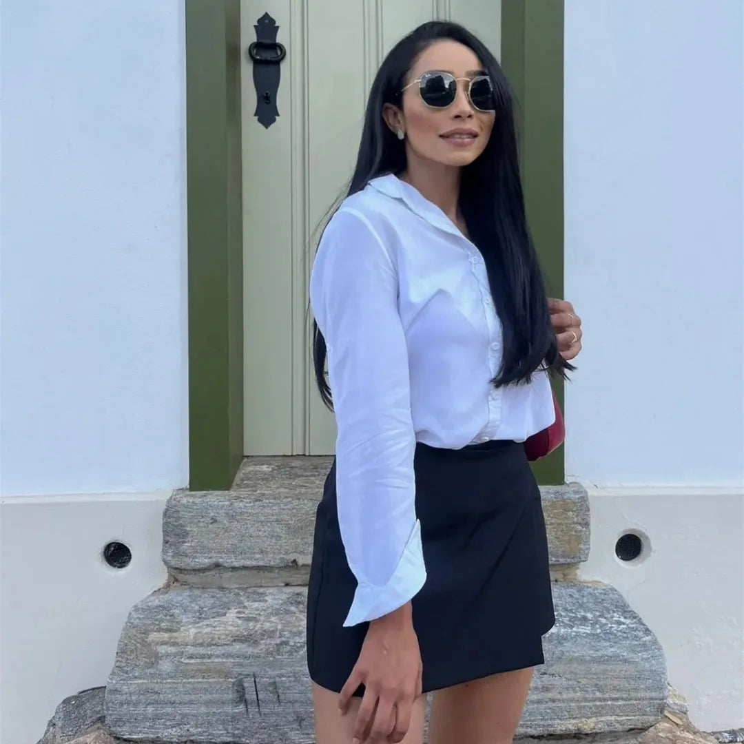 MUJER 2025 Asymmetric Skort for Women - Black High Waist Mini Skirt Shorts