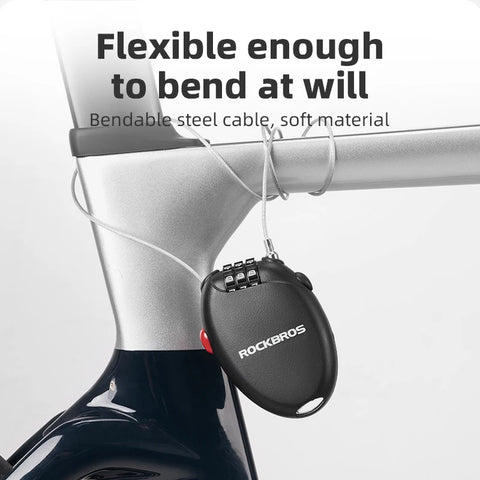 ROCKBROS Bicycle Lock - Anti-theft Portable Lightweight 3-Digit Password Cable Lock for Helmets, Chains, and Backpacks