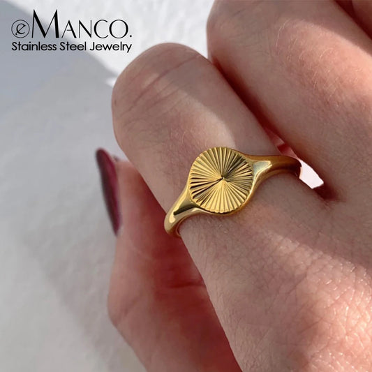 High Quality Wave Rings for Women - Minimalist Dainty Rays Texture Circle Ring in Stainless Steel