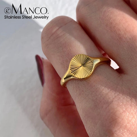 High Quality Wave Rings for Women - Minimalist Dainty Rays Texture Circle Ring in Stainless Steel