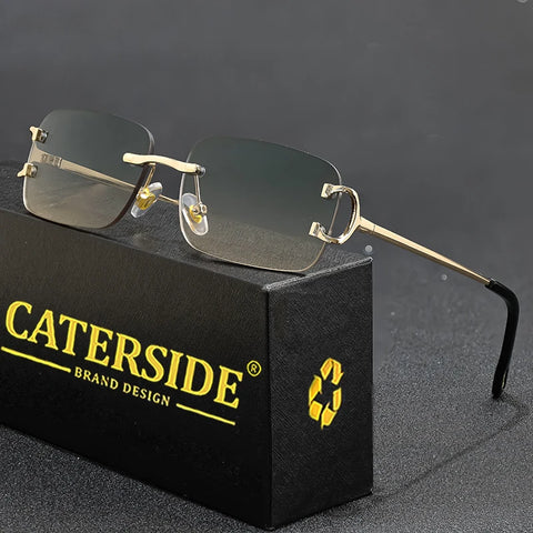 CATERSIDE Randloze Rechthoekige Zonnebril met Gradiënt – Wit Koper UV400 Unisex Klein Montuur