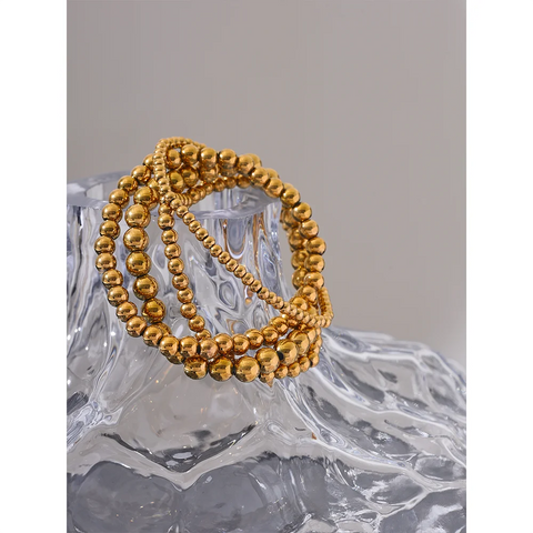 Yhpup Handmade Waterproof Stainless Steel Beads Bracelet for Men - Gold Color Jewelry