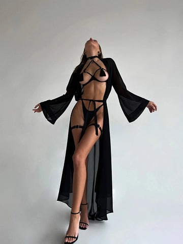 Sensual Tassel Fetish Lingerie Set - Open Bra & Crotchless Panties
