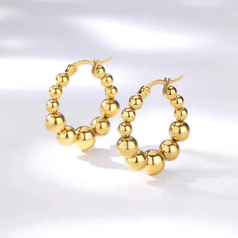 Vintage Beads Earrings for Women - Gold Plated Stainless Steel Geometric Hoop Earrings - Trending Luxury Christmas Jewelry Gift