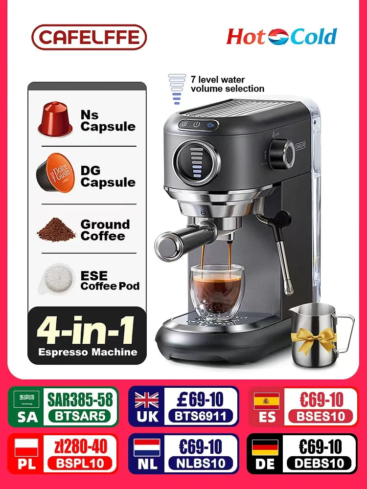 Cafelffe 4-in-1 koffiezetapparaat: warme en koude espressomachine