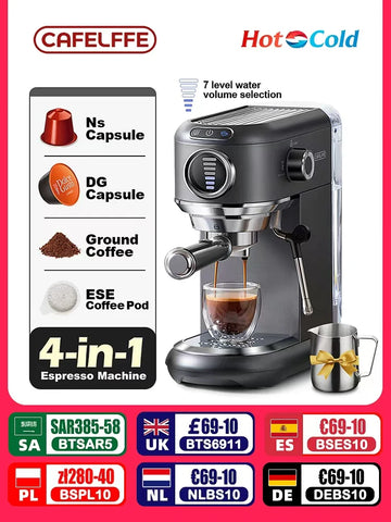 Cafelffe 4-in-1 koffiezetapparaat: warme en koude espressomachine