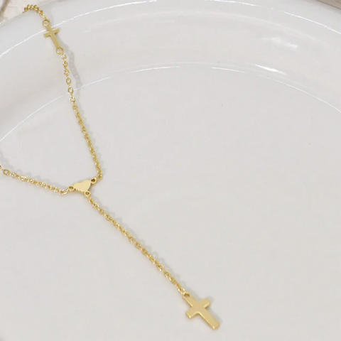 DGIDDK Simple Mini Heart Cross Pendant Necklace - Y Shape Stainless Steel Chain for Women