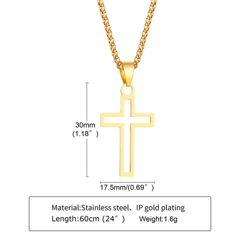 Casual Hollow Cross Necklaces for Men and Boys - Waterproof Stainless Steel Pendant Jewelry