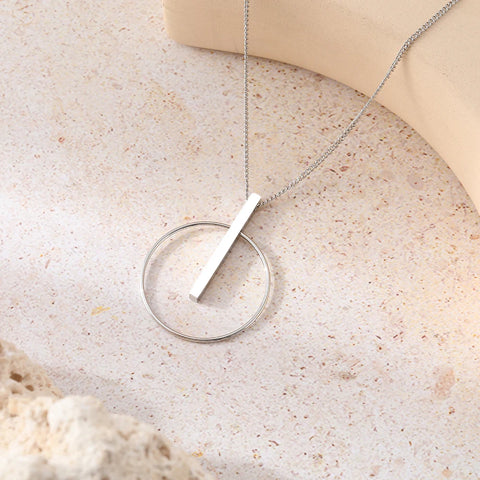 Minimalist Stainless Steel Circle Stick Pendant Necklace for Women