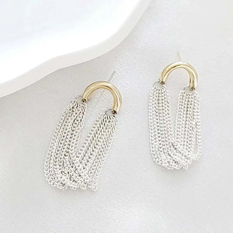 Elegant Silver Multi-Layer Geometric Tassel Chain Earrings for Women