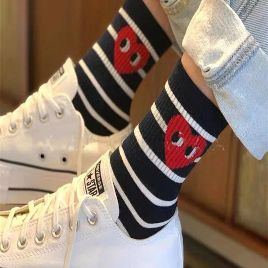 Korean Black and White Striped Polka Dot Casual Sports Socks