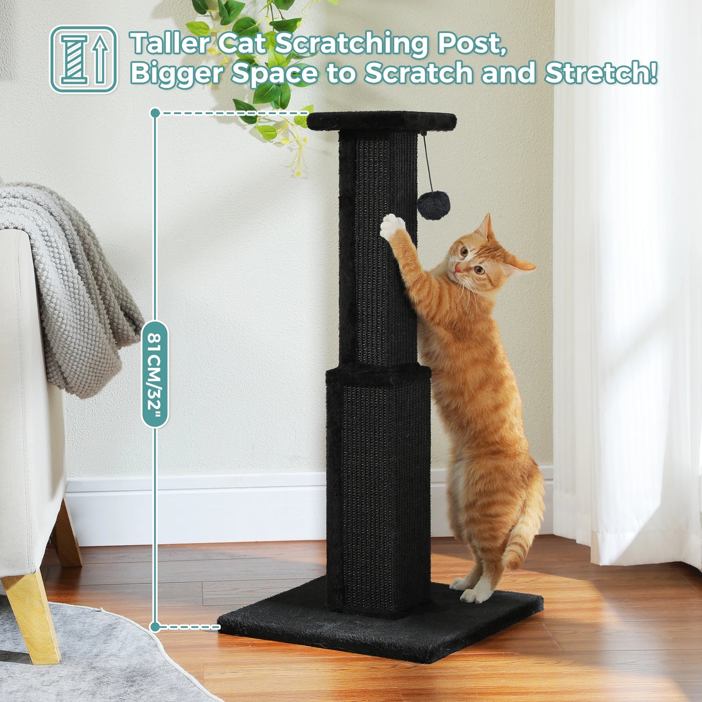 Large Cat Scratching Post for Indoor Cats - Ultimate Scratch Post with Sisal and Dangling Ball