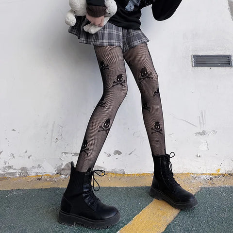 Black Spider Web Mesh Pantyhose for Women - Gothic Lace Fishnet Tights