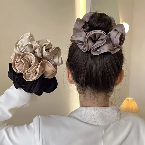 Korean Big Hair Tie Ribbon Scrunchies - Elegant Satin Elastic Hair Accessories for Women