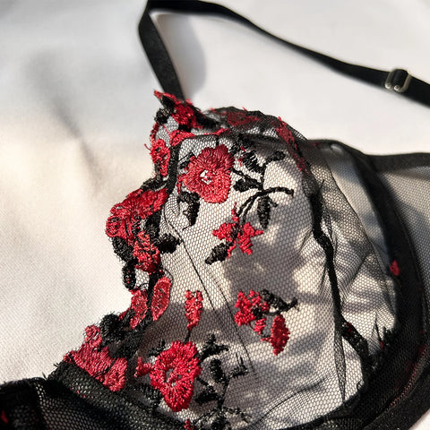 Exotic Women's Embroidered Bra and Lingerie Set - Push Up Bralette