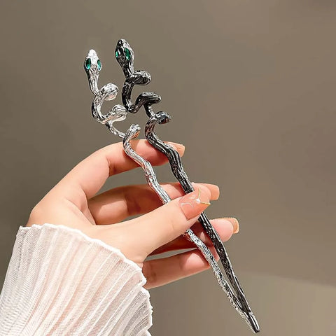 New Punk Snake Shape Hair Sticks - Fashion Metal Green Crystal Hair Accessories for Women