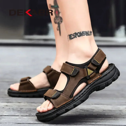 DEKABR Herren-Sandalen aus echtem Leder – Sommer-Strandschuhe 