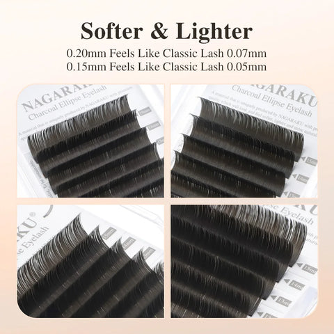 NAGARAKU Flat Ellipse Eyelash Extensions - Matte Gray Black, Super Soft Natural Look