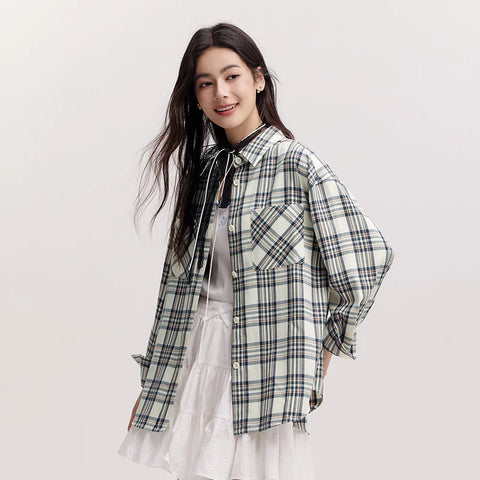 Semir Long Sleeve Shirt for Women - Vintage Checkered Oversize Top