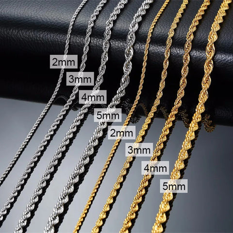 Minimalist Twist Rope Chain Necklace for Men & Women - Stylish Stainless Steel Jewelry in Gold, Silver, and Black
