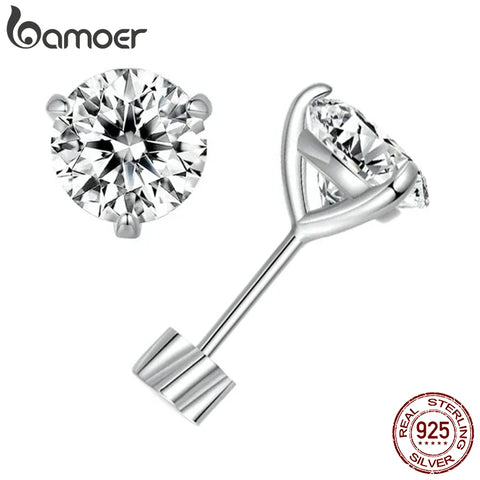 BAMOER Classic Moissanite Earrings – 925 Silver 3-Prong Round Cut Lab Diamond