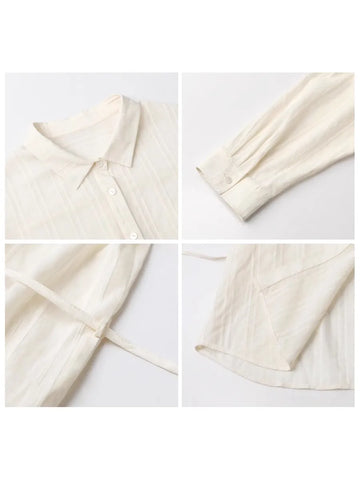 CHIC VEN Women Cotton Striped Waist Shirt