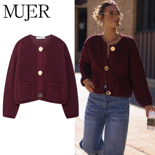 MUJER 2025 Gebreide Cropped Cardigans voor Dames - Stijlvolle Herfst Breisels