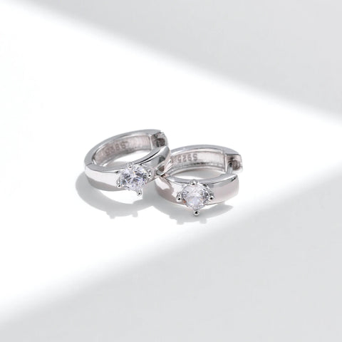 MODIAN Round Moissanite Ear Buckles - 925 Sterling Silver Engagement & Wedding Hoop Earrings