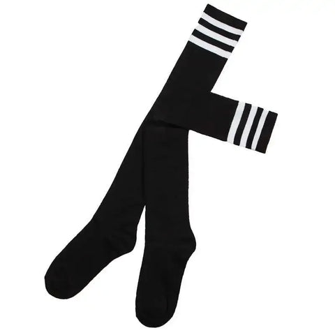 Three-Bar Striped Knee High Socks for Girls - Cotton, Non-Slip, Sweat-Absorbing