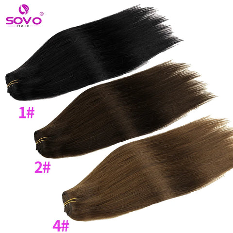 Clip-In Hair Extensions 100% Real Human Remy Hair 7pcs/Set Dark Brown #2