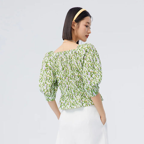 Semir Women Short-Sleeve Blouse - Vintage Cotton Shirt