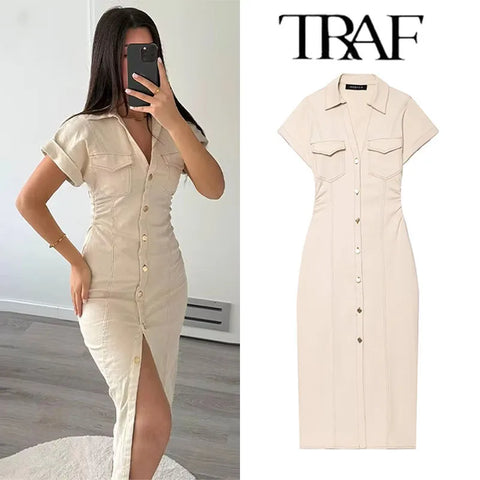 TRAF 2025 Denim Long Dress for Women