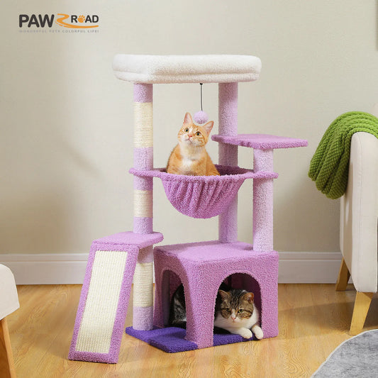 Cat Tree for Indoor Cats - Small Cat Tower with Cozy Condo, Hammock & Scratching Posts
