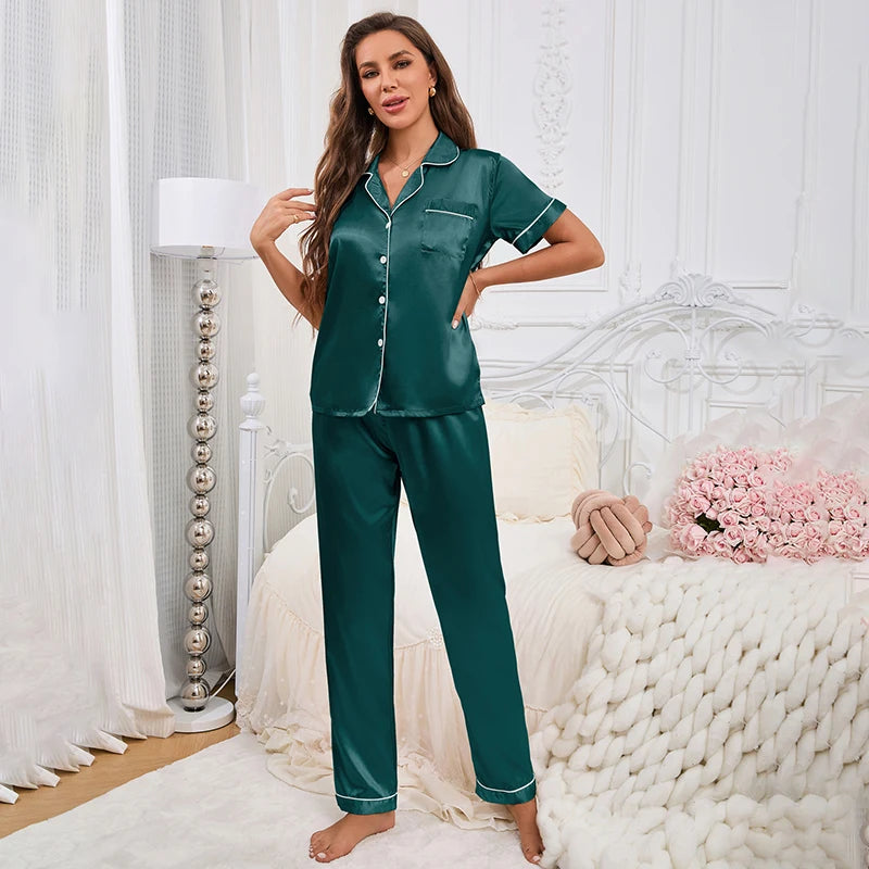 Satin Pajama Set for Women - Autumn Sleepwear