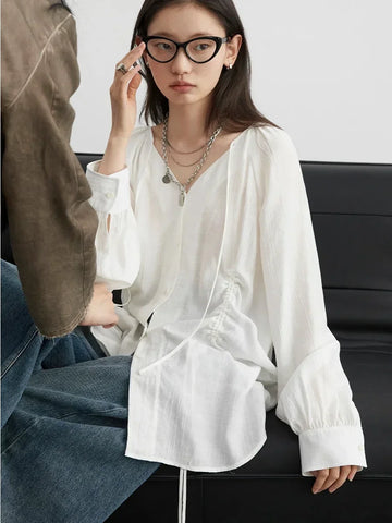 CHIC VEN Women Loose Lace Up Shirt