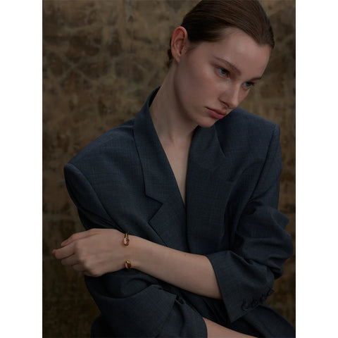 Yhpup 62mm High Quality Stainless Steel Multicolored Natural Stone Golden Cuff Open Bracelet Bangle - Water Resistant Jewelry