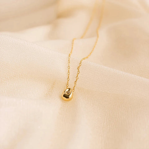 eManco Stainless Steel Gold-Plated Water Drop Pendant Necklace for Women – Adjustable Short Fine Jewelry