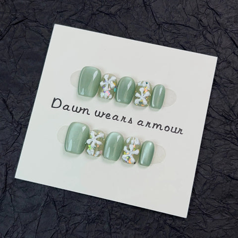 Handmade Press on Nails with Rhinestone Decor
