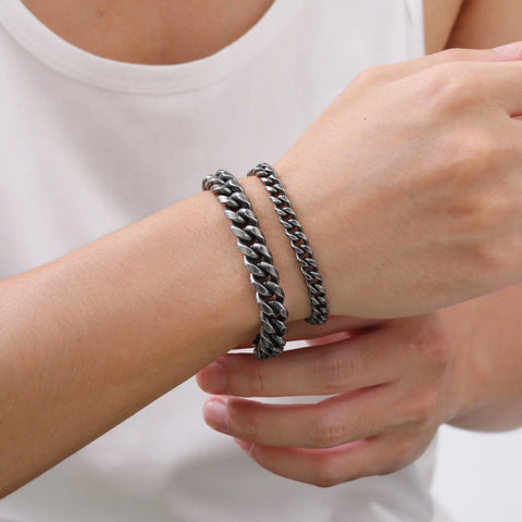 Retro Cuban Chain Bracelets for Men - Vintage Antique Stainless Steel Curb Dome Link Wristband
