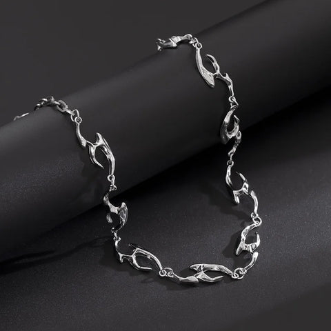 2025 New Punk Silver Thorny Choker Necklace for Hip Hop and Rock Style