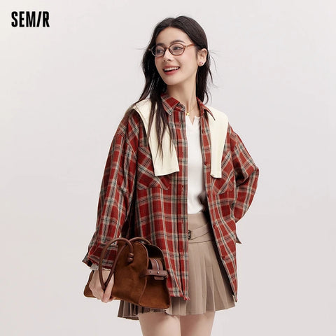 Semir Long Sleeve Shirt for Women - Vintage Checkered Oversize Top